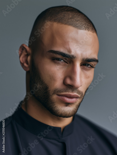 Bearded Man with Buzz Cut Fashion Portrait