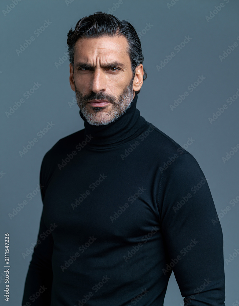 Fototapeta premium Confident Mature Man in Black Turtleneck Portrait