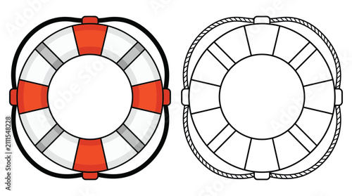 Foto Life preserver ring illustration with red accents on a white background