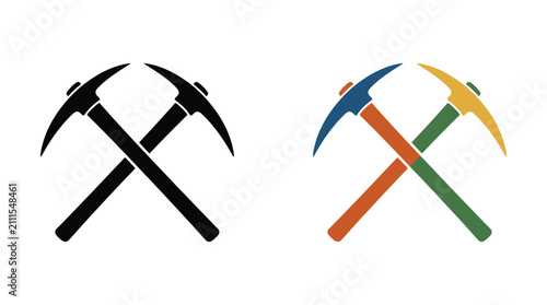 фотографія Crossed Pickaxes Vector Illustration In Black And Color Variations