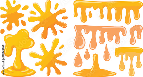 Canvastavla Honey splash drips flat vector illustration collection