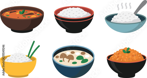 Konstfotografi Asian food dishes flat vector illustration set
