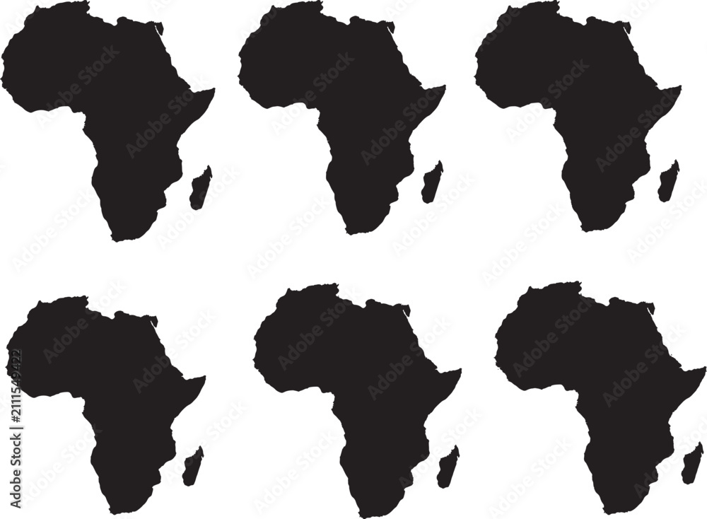 Obraz premium Africa continent map silhouette shape icon set with continent geography silhouette location territory cartography international isolated countries environment traveling destination