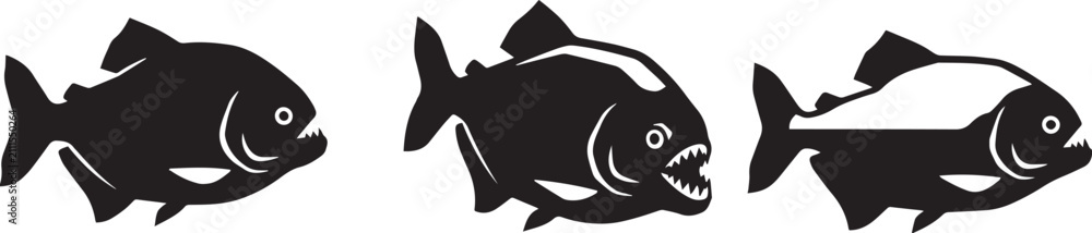Fototapeta premium Set of Piranha fish. Hand drawn vector illustration