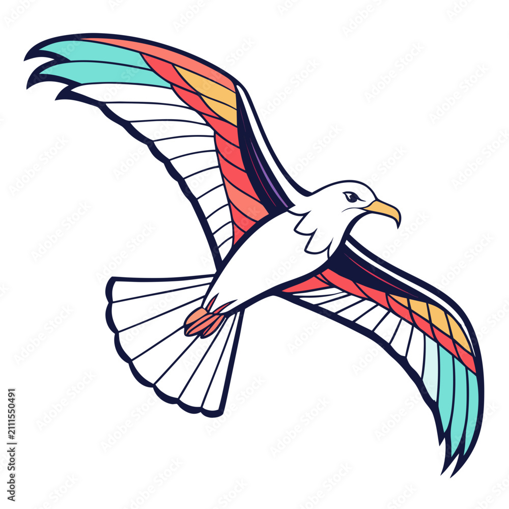 Fototapeta premium Colorful seagull flying mascot graphic illustration with illustration, colorful