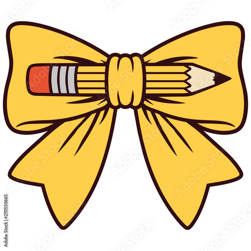 Cute Yellow Bow with Pencils Clipart