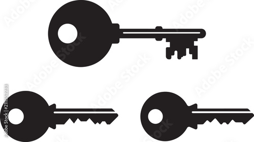 Black silhouette icons of vintage house keys with security silhouette protection property isolated collection minimalist creative keychain residential hardware business solution