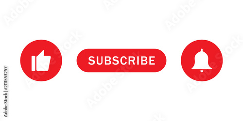 фотографія Red subscribe button with like thumbs up icon and notification bell for social m