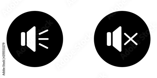Photography Speaker volume and mute sound icons for user interface design