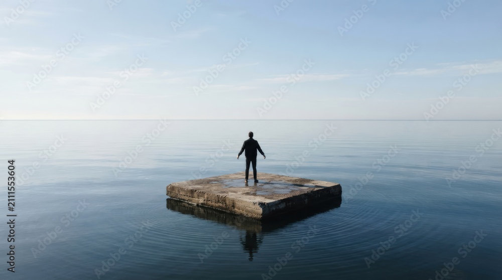 Naklejka premium Human silhouette on floating platform