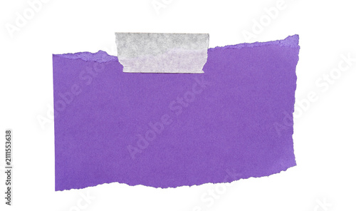 Картината върху платно Papel morado rasgado con cinta adhesiva y borde superior irregular aislado sobre