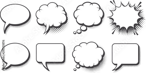 Collection of comic book style speech and thought bubbles