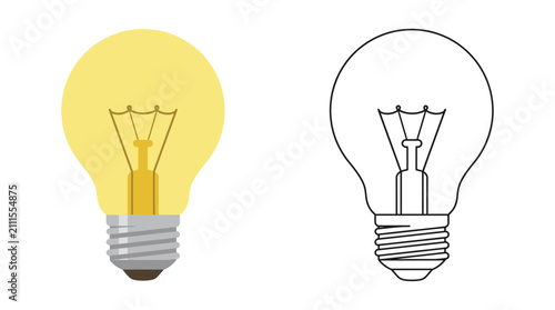 Cuadro en lienzo Light Bulbs Flat Color And Line Art Illustration On White Background