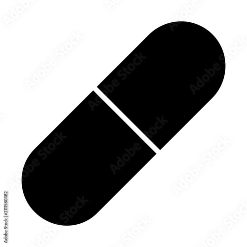 фотографія Black pill capsule icon with white dividing line against transparent background