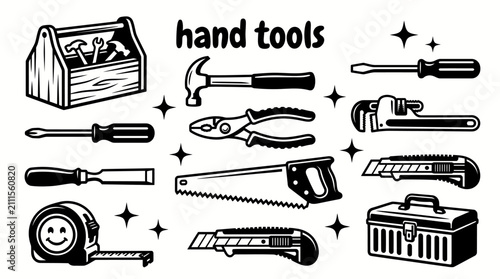 Schilderij op canvas construction hand tools featuring hammers screwdrivers pliers wrenches chisels h