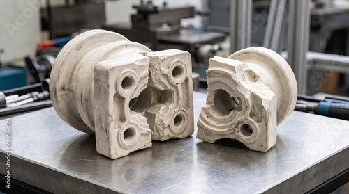 Broken ceramic industrial coupling on workbench