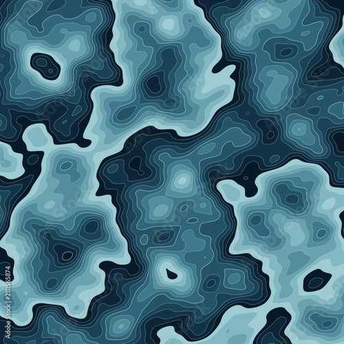 Deep ocean blue bathymetric contour map with layered depth bands, abstract nautical background for marine and travel design
