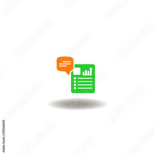 Vector illustration of document list with growth graph and speech bubble. Symbol of quarterly report.