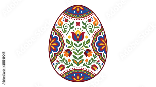 Clean Vibrant Floral Egg Decoration with Intricate Patterns in Blue Red Green Yellow and Purple