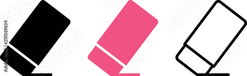 Foto Eraser icons in black pink and outline on white background symbolizing correctio
