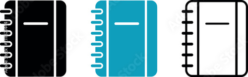 Fotografie Spiral bound notebook icon in black blue and outline variations on white