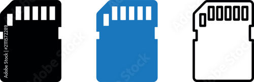 Cuadro en lienzo Three digital storage memory cards in black blue and outline on white background