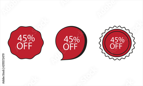 modern red sale discount badge collection -45% off promotional labels -vector price tag set