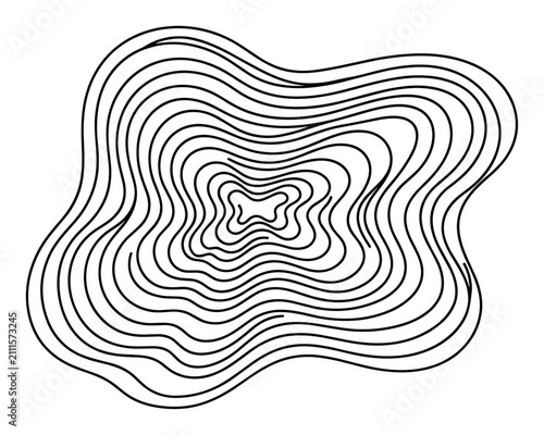 Abstract wavy contour lines forming an organic shape with smooth curves and varying thickness in black on transparent background