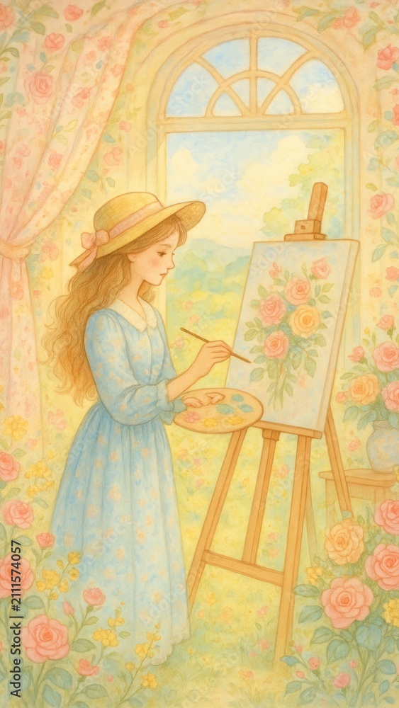 Obraz premium Serene artistic floral painting mobile wallpaper