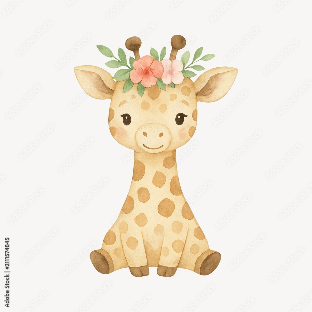 Obraz premium Adorable giraffe with floral crown.