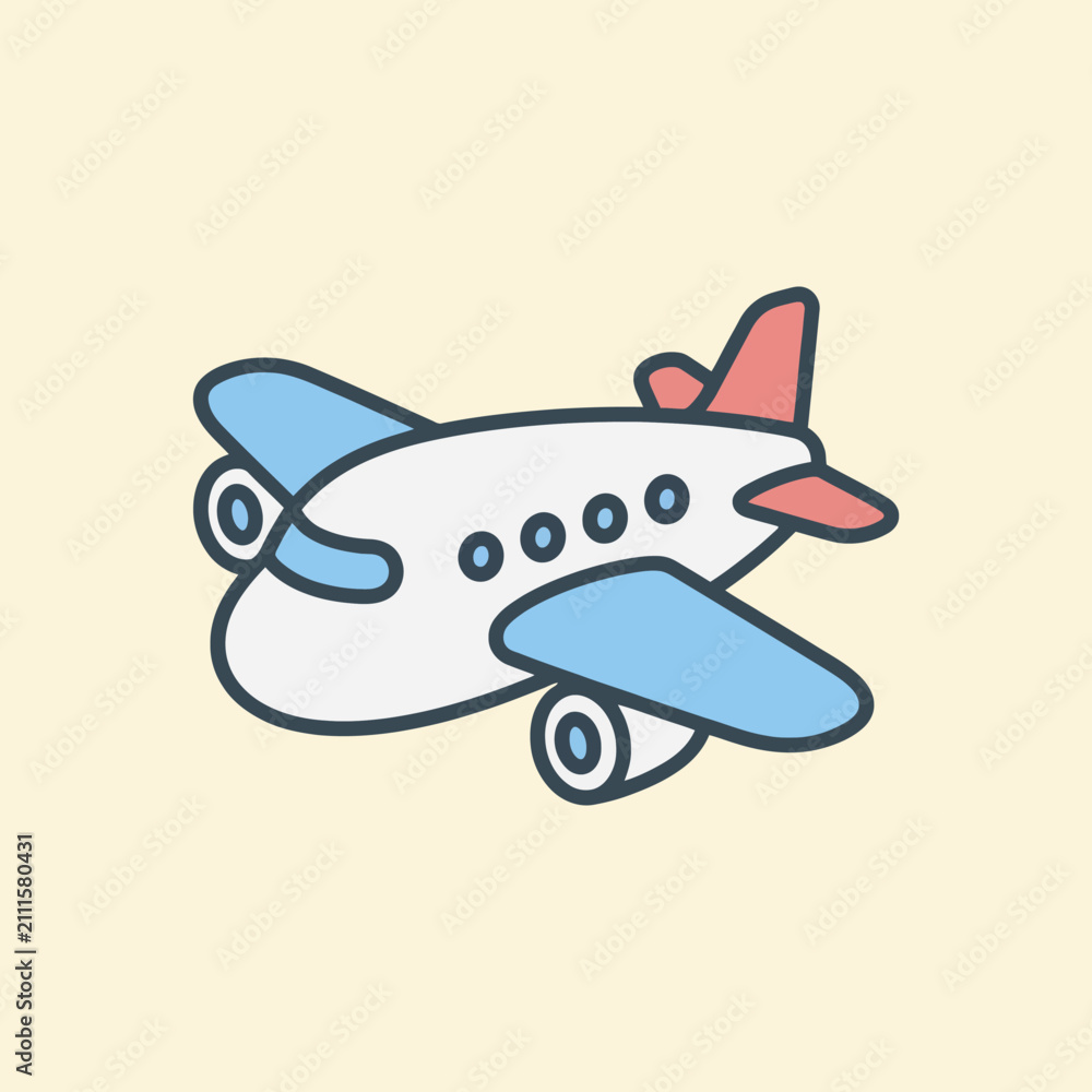 Naklejka premium Cute cartoon airplane illustration for travel and aviation design. EPS Editable. Vector Illustrations.