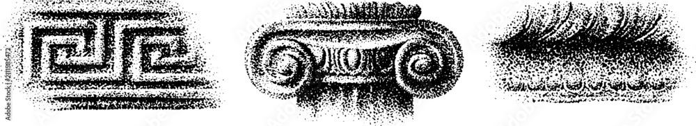Fototapeta premium Greek ornamental motifs and column capital shown on engraving plate