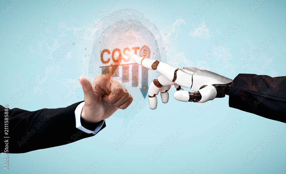 Fototapeta premium AI drives cost reduction with automation, smart resource tracking, and financial efficiency tools for optimized business operations. Artificial intelligence spline