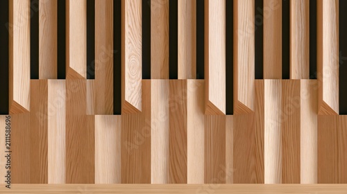 Abstract Piano Keyboard Made of Wooden Slats, Creative Musical Concept and Wood Texture