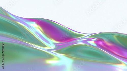 Abstract Iridescent Wavy Fluid Background with Holographic Multicolored Reflection on White