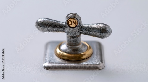 Close-up of a Vintage Industrial Metal Switch with ON Label