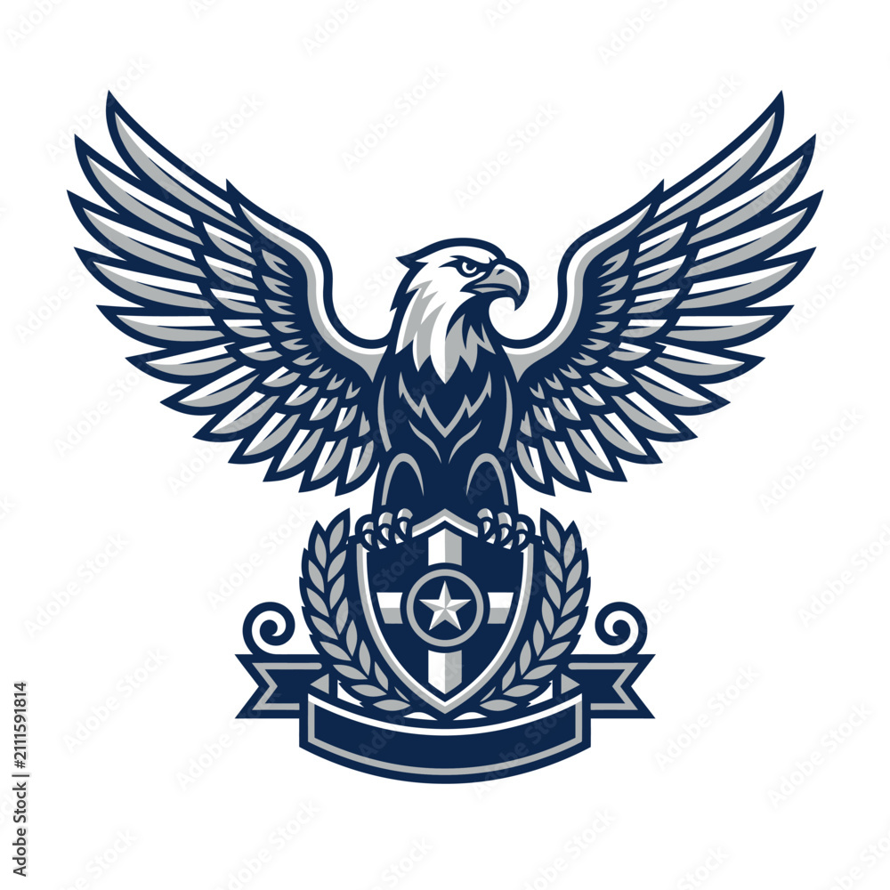 Fototapeta premium Eagle crest logo with shield and stars