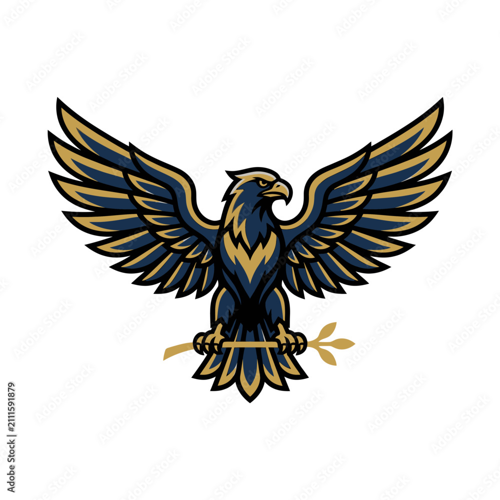 Fototapeta premium Eagle mascot holding branch with spread wings.