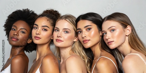 Diverse Group of Beautiful Women Posing Together in Studio Beauty Concept