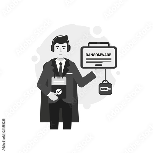 Foto Cybersecurity expert protects corporate digital infrastructure from malicious ransomware attacks