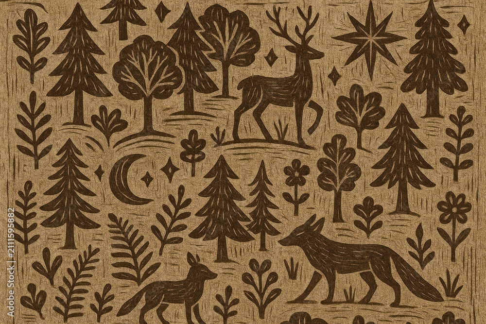 Fototapeta premium Rustic woodland animals pattern background
