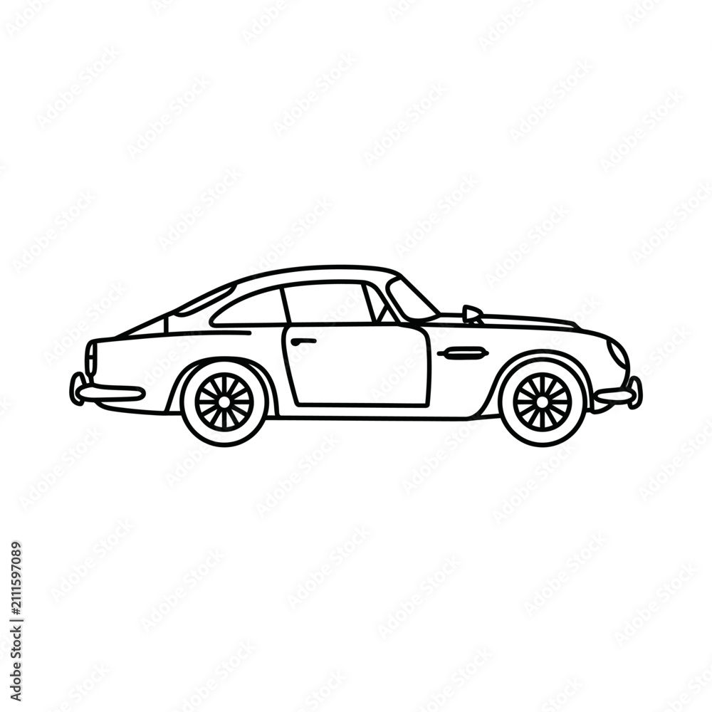 Fototapeta premium Vintage sports car line art profile illustration.