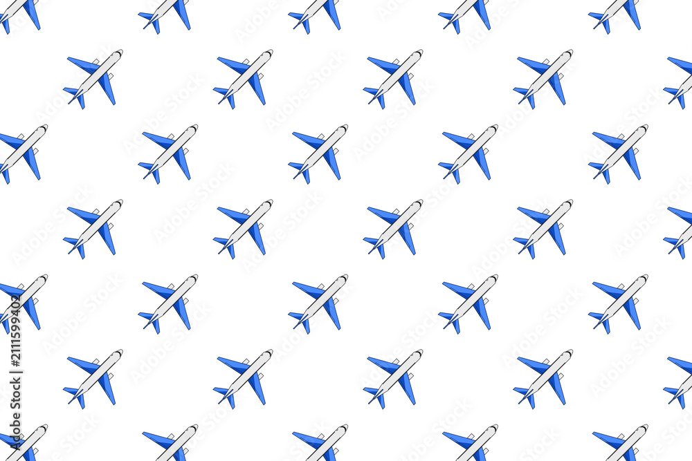Fototapeta premium Minimalist pattern with airplanes for travel, tourism, vacation, and air travel concepts