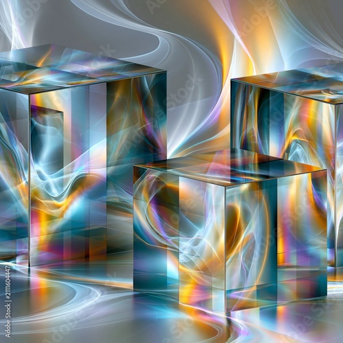 AI-generated image of a collection of colorful transparent cubes or boxes
