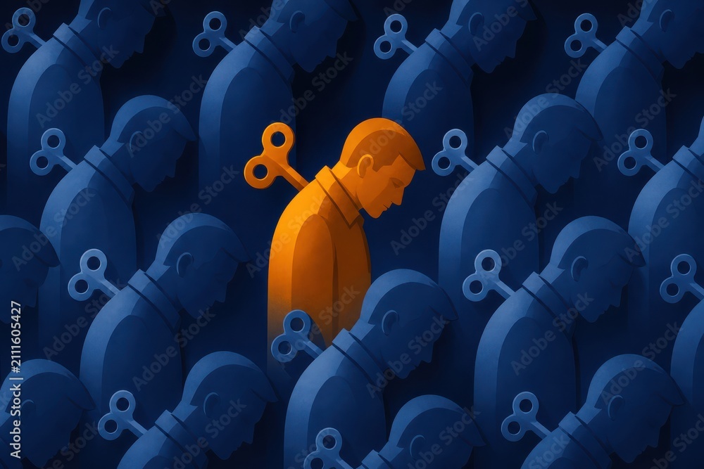 Obraz premium Leadership and individuality in a crowd illustration