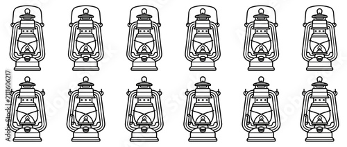 Foto Vintage Oil Lamps Pattern, Black and White Outline