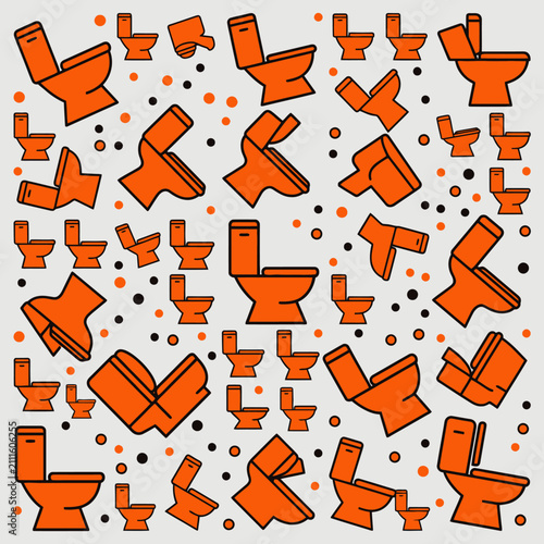 Orange toilet icons pattern with dots on a light gray background