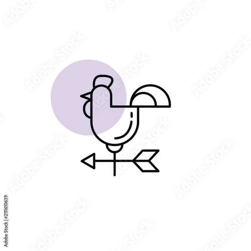 Принти на полотні Spring weather vane line icon with rooster and wind direction arrow, outline far