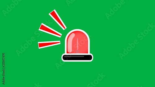 Cartoon emergency light animation with warning light effect on green screen background. Suitable for emergency scenes, police or ambulance video opener, warning system.  