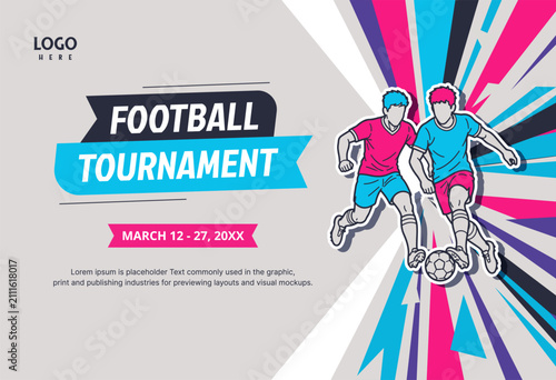 Pink blue soccer or football tournament banner template